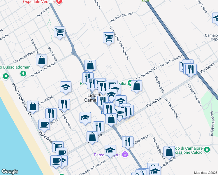 map of restaurants, bars, coffee shops, grocery stores, and more near 61 Via della Gronda in Camaiore