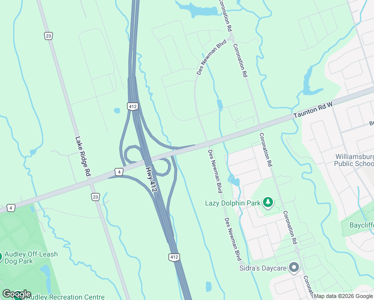 map of restaurants, bars, coffee shops, grocery stores, and more near 899 Taunton Road West in Whitby