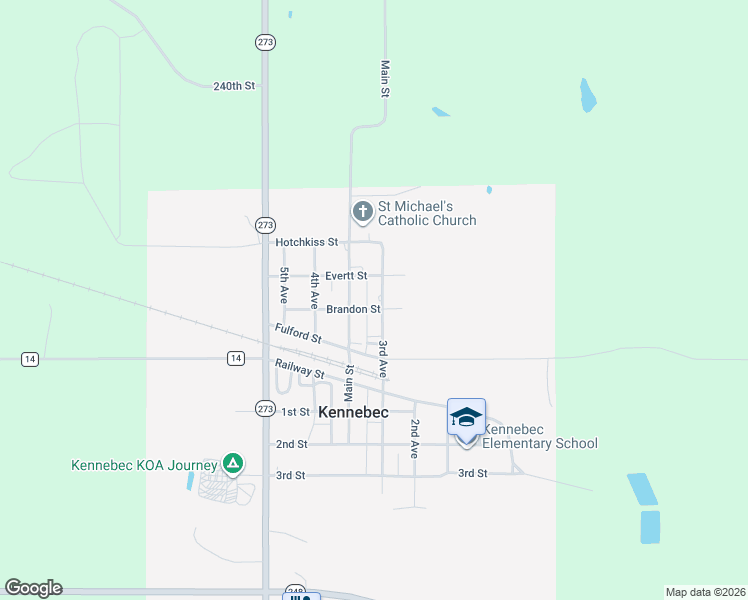 map of restaurants, bars, coffee shops, grocery stores, and more near Brandon Street in Kennebec