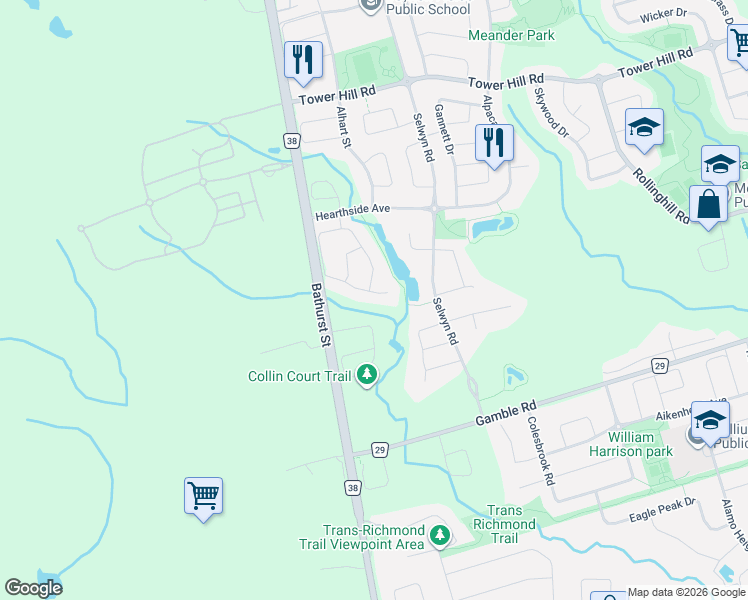 map of restaurants, bars, coffee shops, grocery stores, and more near 119 Walter Sinclair Court in Richmond Hill
