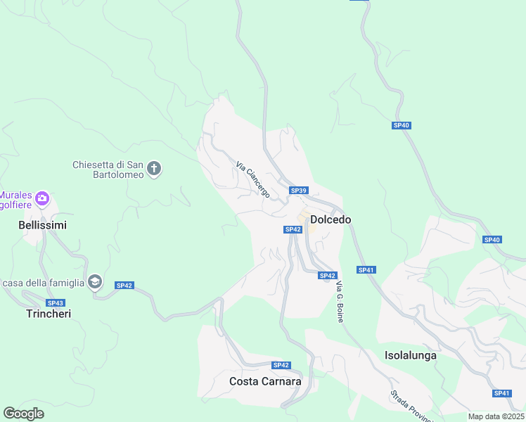 map of restaurants, bars, coffee shops, grocery stores, and more near 18 Via Edmondo de Amicis in Dolcedo