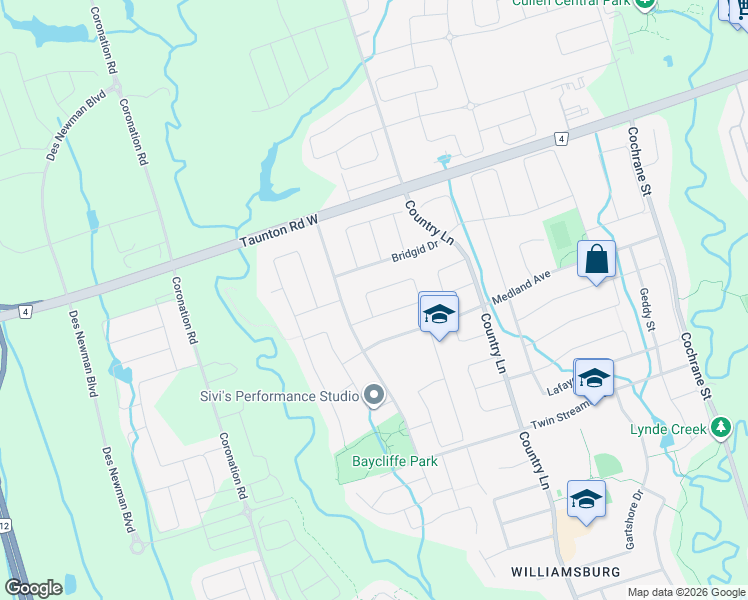 map of restaurants, bars, coffee shops, grocery stores, and more near 148 Brownridge Place in Whitby