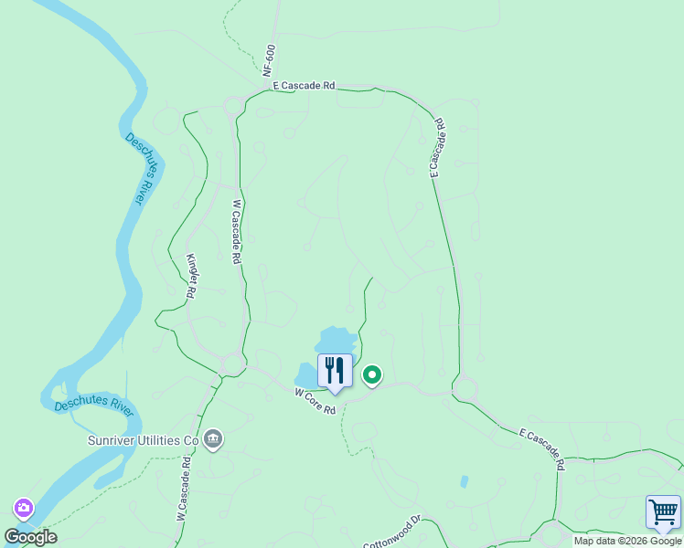 map of restaurants, bars, coffee shops, grocery stores, and more near 58040 Winners Circle in Sunriver