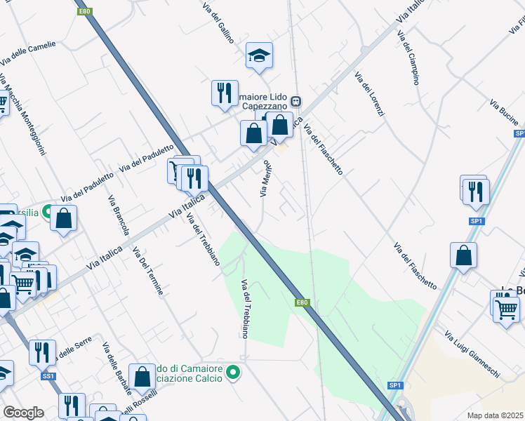 map of restaurants, bars, coffee shops, grocery stores, and more near 16 Via Prato in Camaiore