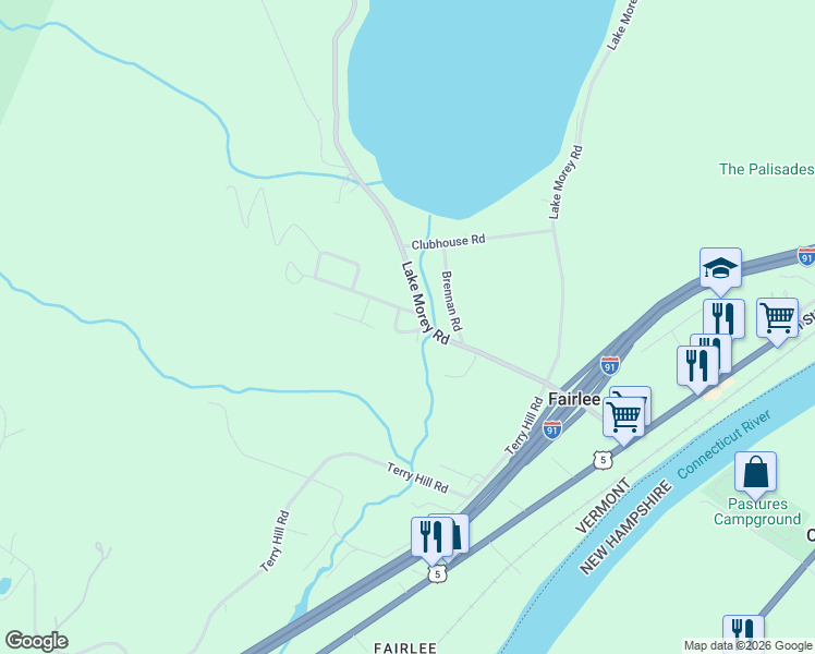 map of restaurants, bars, coffee shops, grocery stores, and more near 55 Fairview Street in Fairlee
