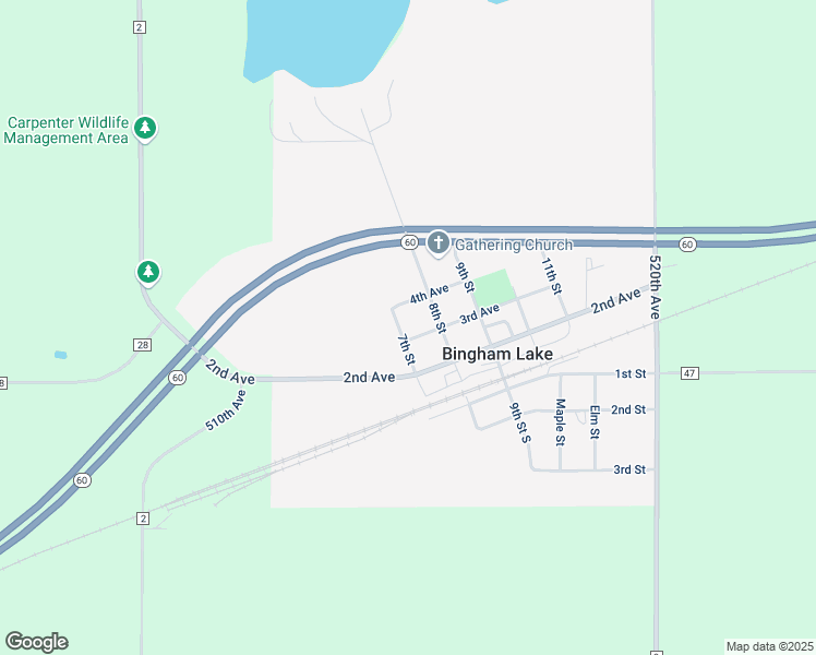 map of restaurants, bars, coffee shops, grocery stores, and more near 360 7th Street in Bingham Lake