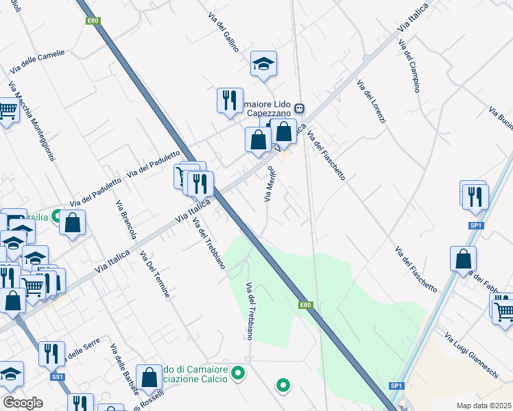 map of restaurants, bars, coffee shops, grocery stores, and more near 16 Via Prato in Camaiore