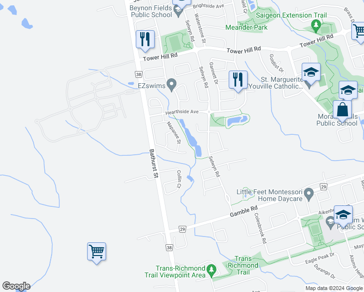 map of restaurants, bars, coffee shops, grocery stores, and more near 11 Napanee Street in Richmond Hill