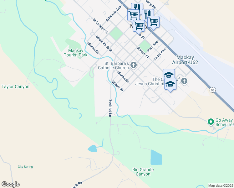 map of restaurants, bars, coffee shops, grocery stores, and more near Willow Street in Mackay