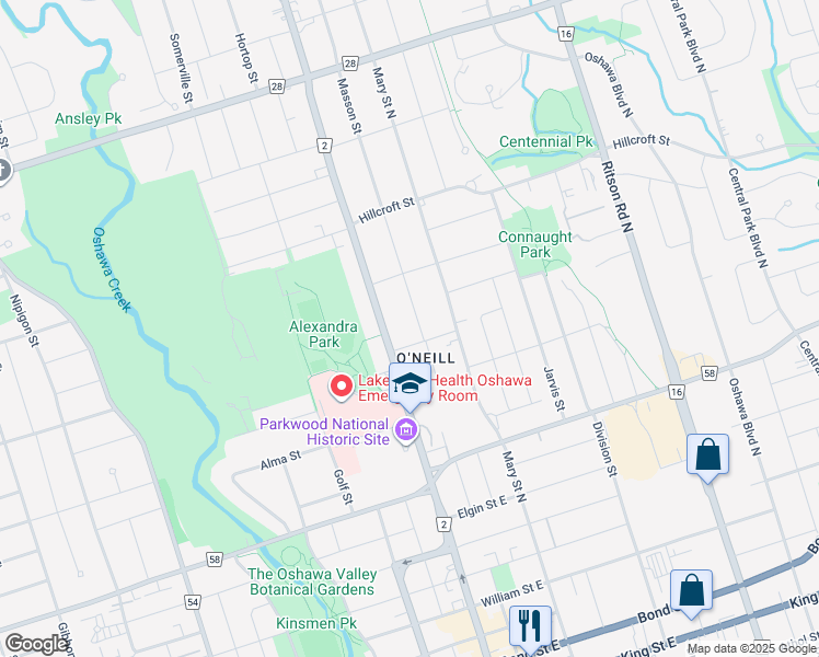 map of restaurants, bars, coffee shops, grocery stores, and more near 388 Masson Street in Oshawa