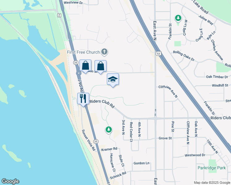 map of restaurants, bars, coffee shops, grocery stores, and more near 255 Riders Club Road in Onalaska