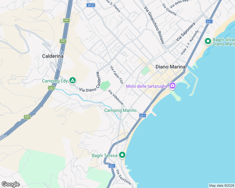 map of restaurants, bars, coffee shops, grocery stores, and more near 37 Via Mario Capocaccia in Diano Marina