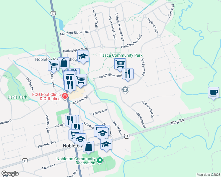map of restaurants, bars, coffee shops, grocery stores, and more near 79 Hill Farm Road in Nobleton