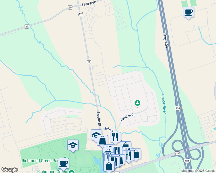 map of restaurants, bars, coffee shops, grocery stores, and more near 6 Ducharme Dr in Richmond Hill