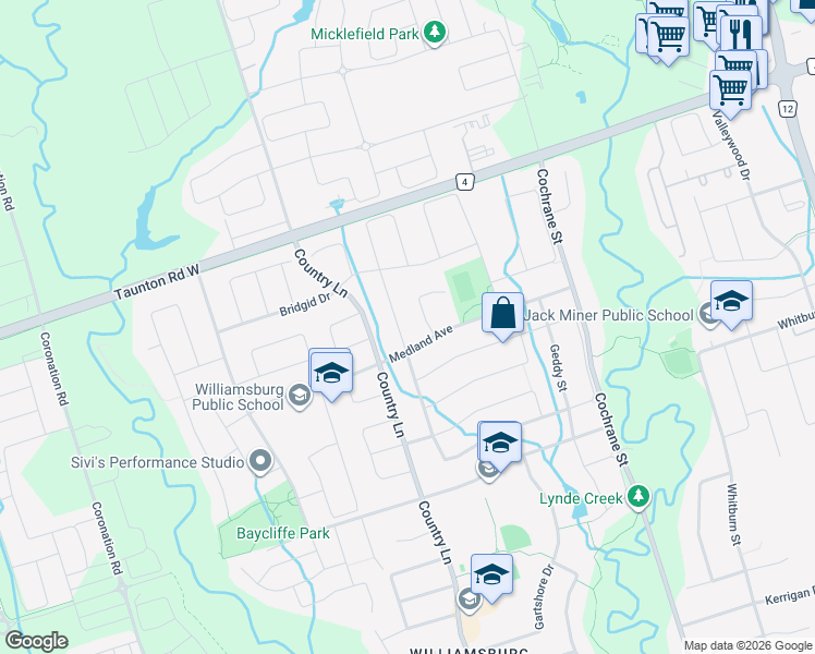 map of restaurants, bars, coffee shops, grocery stores, and more near 9 Artesian Drive in Whitby