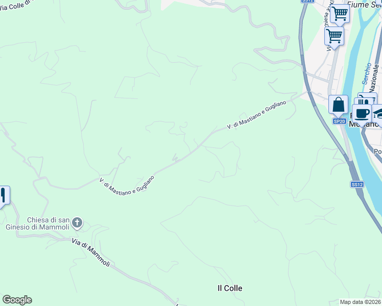map of restaurants, bars, coffee shops, grocery stores, and more near 24 Via di Mastiano e Gugliano in Lucca