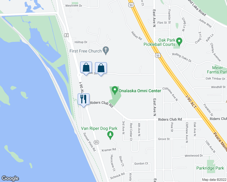 map of restaurants, bars, coffee shops, grocery stores, and more near in Onalaska