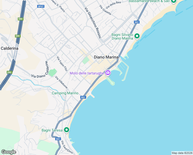 map of restaurants, bars, coffee shops, grocery stores, and more near Lungomare E. Carcheri in Diano Marina