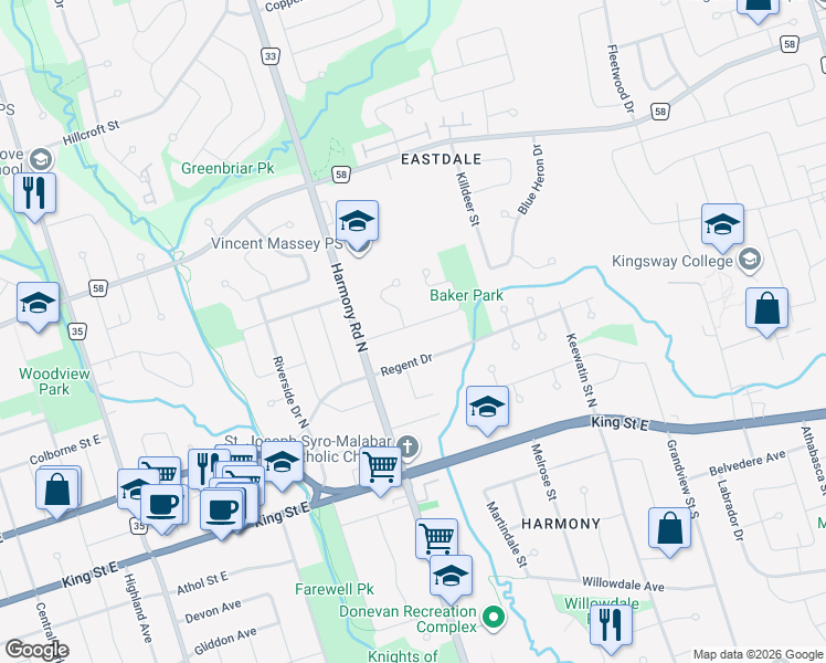 map of restaurants, bars, coffee shops, grocery stores, and more near 867 Parklane Avenue in Oshawa