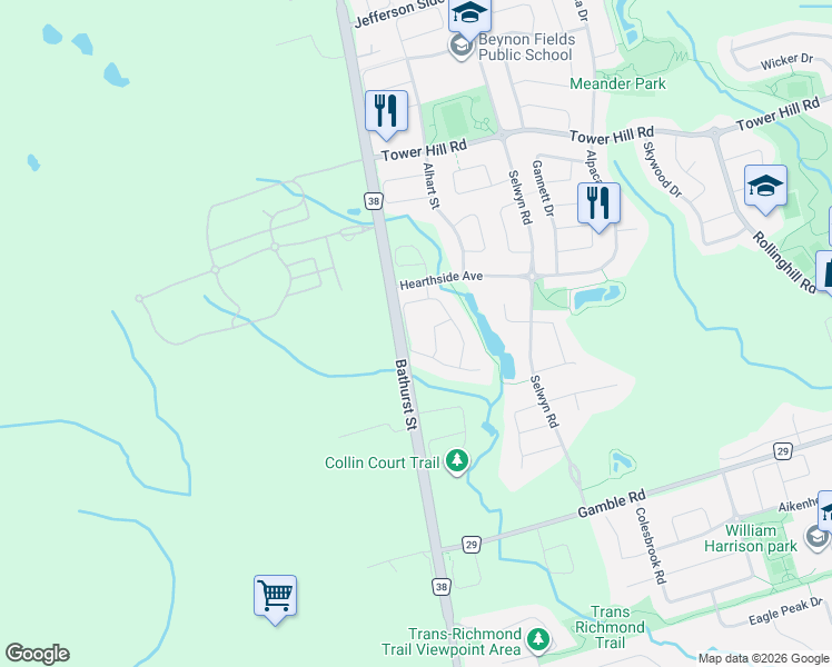 map of restaurants, bars, coffee shops, grocery stores, and more near 54 Walter Sinclair Court in Richmond Hill