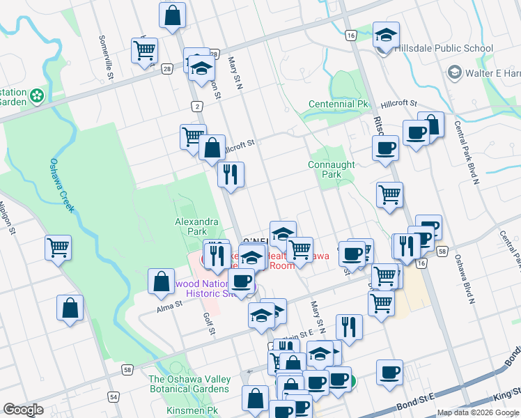 map of restaurants, bars, coffee shops, grocery stores, and more near 388 Masson Street in Oshawa