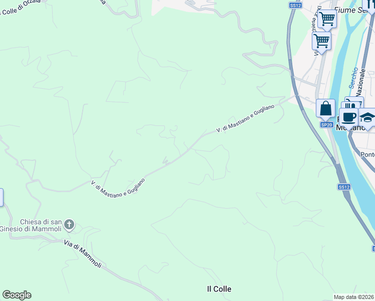 map of restaurants, bars, coffee shops, grocery stores, and more near 24 Via di Mastiano e Gugliano in Lucca