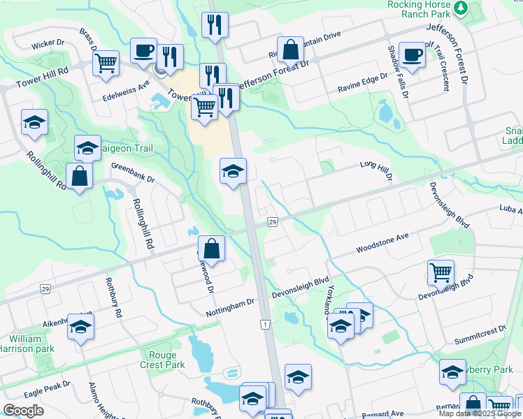 map of restaurants, bars, coffee shops, grocery stores, and more near 155 19th Avenue in Richmond Hill