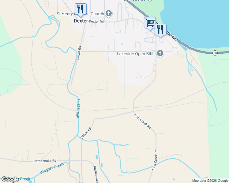 map of restaurants, bars, coffee shops, grocery stores, and more near Rogers Lane in Dexter