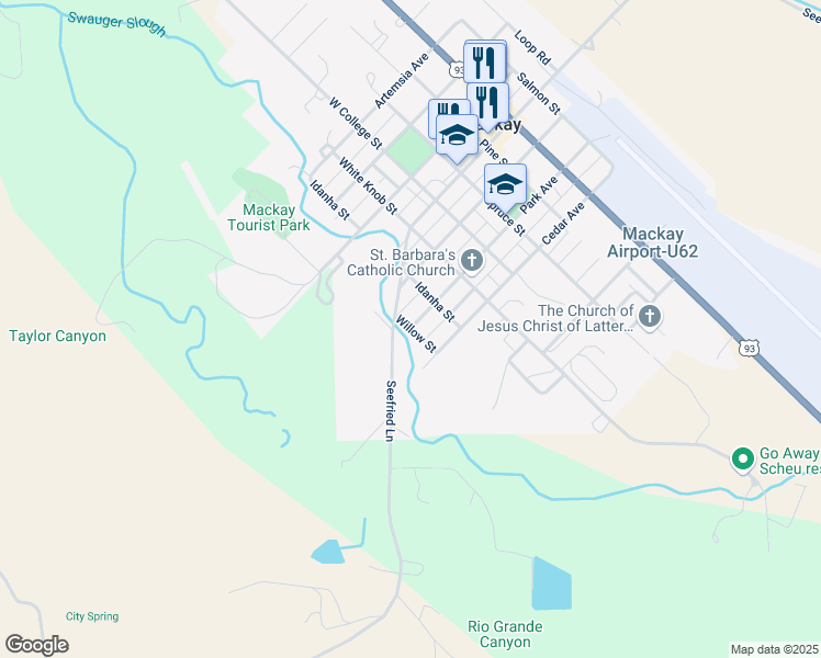 map of restaurants, bars, coffee shops, grocery stores, and more near Willow Street in Mackay