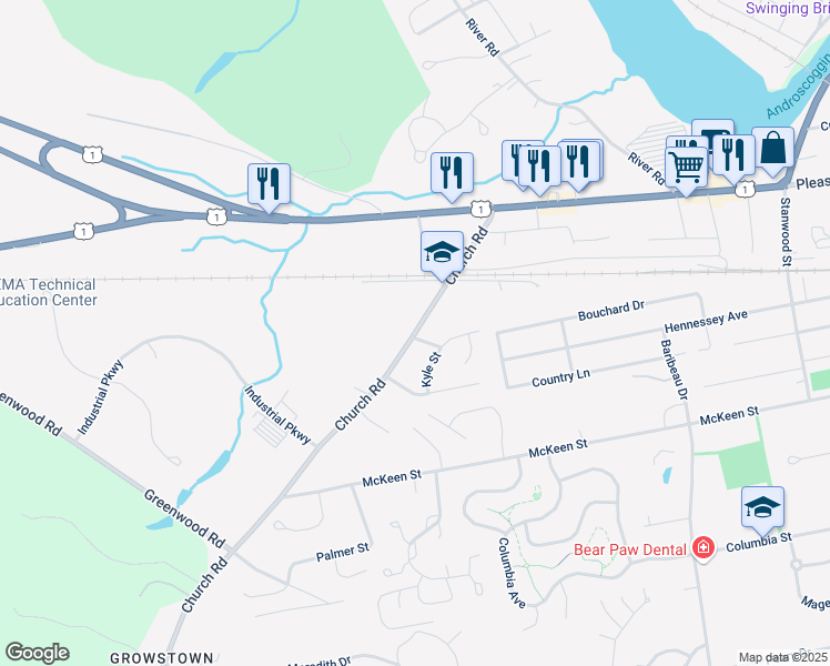 map of restaurants, bars, coffee shops, grocery stores, and more near 46 Church Road in Brunswick