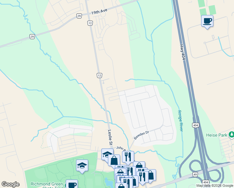 map of restaurants, bars, coffee shops, grocery stores, and more near 11225 Leslie Street in Richmond Hill