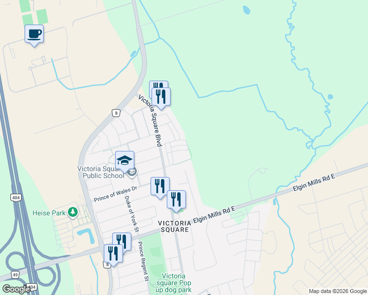 map of restaurants, bars, coffee shops, grocery stores, and more near 26 Delft Drive in Markham