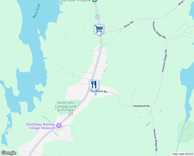 map of restaurants, bars, coffee shops, grocery stores, and more near 472 Wiscasset Road in Boothbay