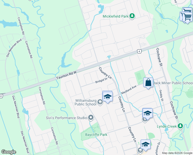 map of restaurants, bars, coffee shops, grocery stores, and more near 14 Rich Crescent in Whitby