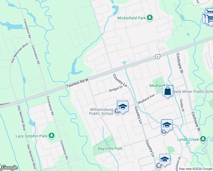map of restaurants, bars, coffee shops, grocery stores, and more near 19 Davidson Street in Whitby