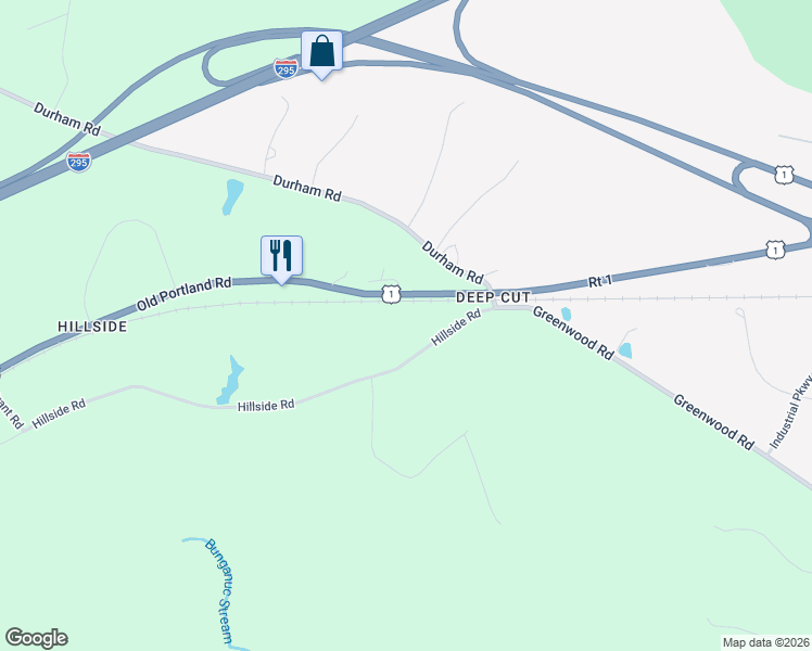 map of restaurants, bars, coffee shops, grocery stores, and more near 56 Hillside Road in Brunswick
