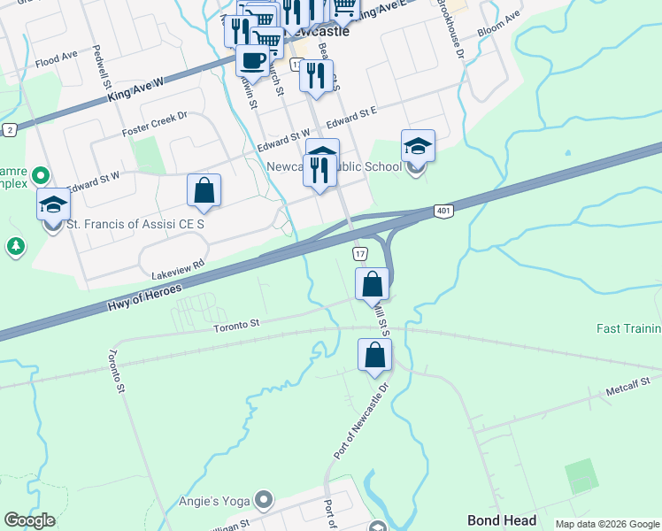 map of restaurants, bars, coffee shops, grocery stores, and more near 568 Amos Street in Newcastle