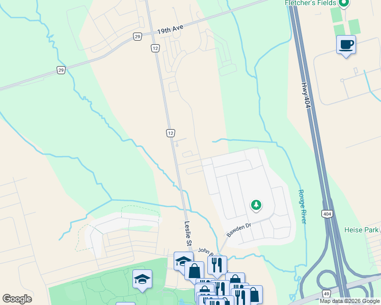 map of restaurants, bars, coffee shops, grocery stores, and more near 11225 Leslie Street in Richmond Hill