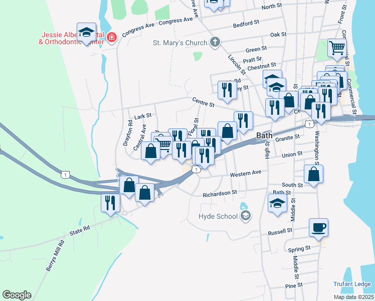 map of restaurants, bars, coffee shops, grocery stores, and more near 81 Floral Street in Bath