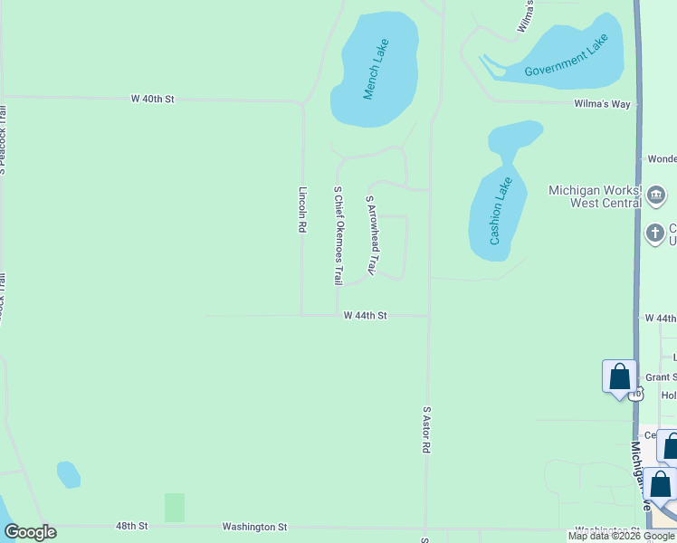 map of restaurants, bars, coffee shops, grocery stores, and more near 5139 South Chief Okemoes Trail in Baldwin