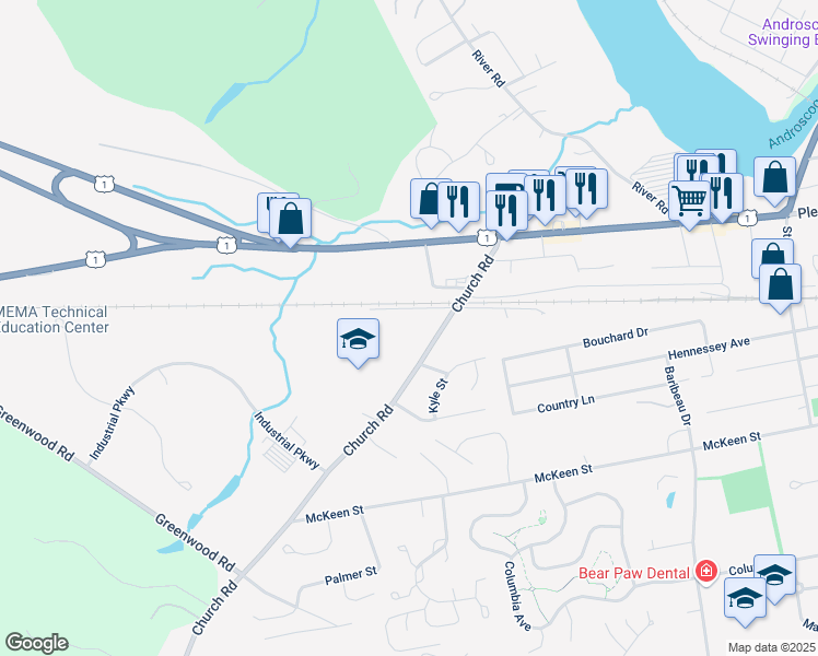 map of restaurants, bars, coffee shops, grocery stores, and more near 46 Church Road in Brunswick