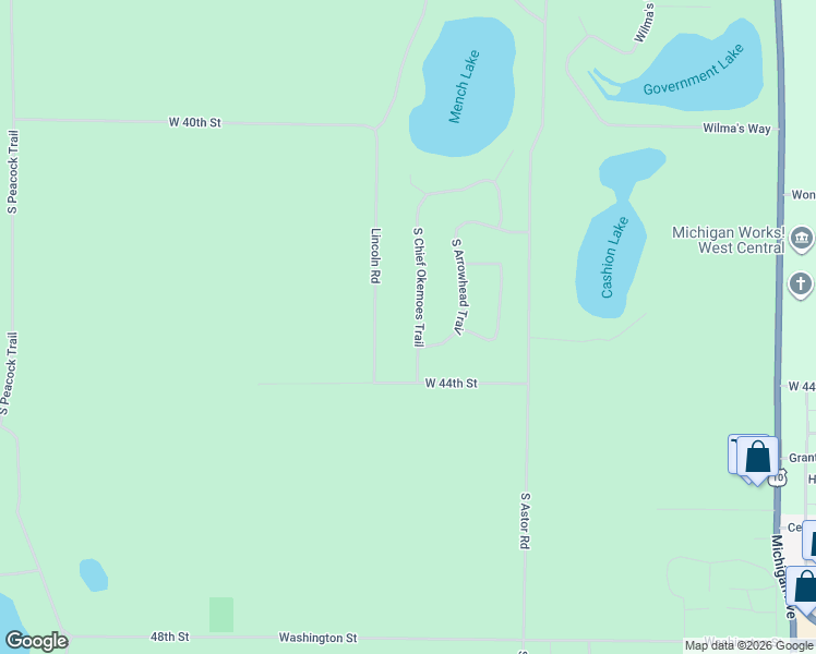 map of restaurants, bars, coffee shops, grocery stores, and more near 5139 South Chief Okemoes Trail in Baldwin