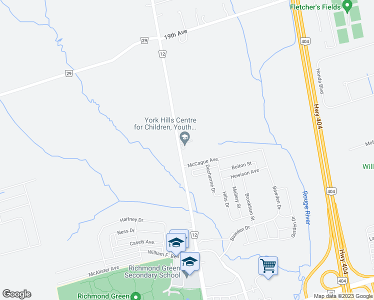 map of restaurants, bars, coffee shops, grocery stores, and more near 11225 Leslie Street in Richmond Hill