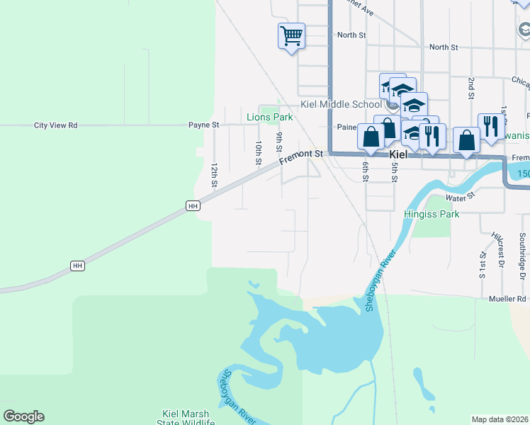 map of restaurants, bars, coffee shops, grocery stores, and more near 508 11th Street in Kiel