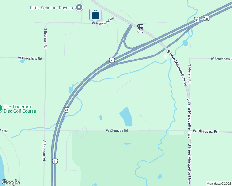 map of restaurants, bars, coffee shops, grocery stores, and more near 2587 South Beaune Road in Ludington