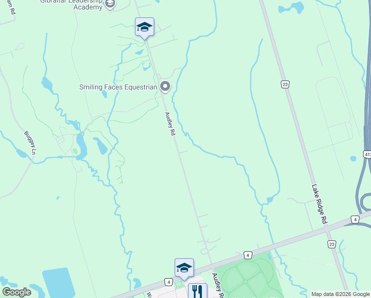 map of restaurants, bars, coffee shops, grocery stores, and more near 2405 Audley Road in Ajax