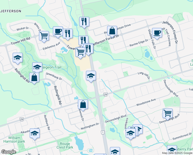 map of restaurants, bars, coffee shops, grocery stores, and more near in Richmond Hill