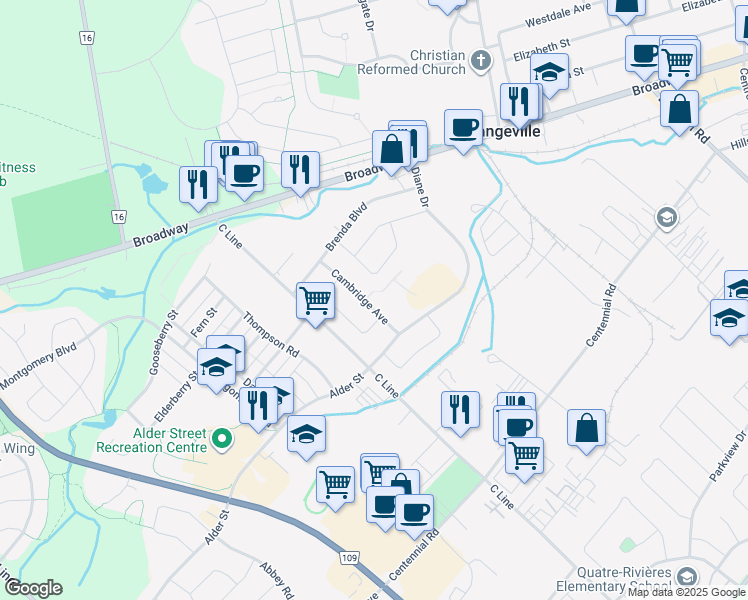 map of restaurants, bars, coffee shops, grocery stores, and more near in Orangeville