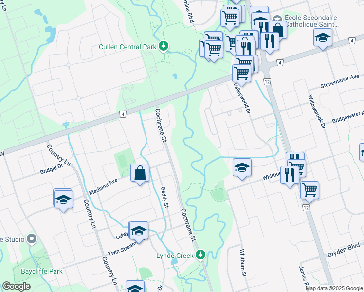 map of restaurants, bars, coffee shops, grocery stores, and more near in Whitby