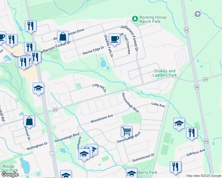 map of restaurants, bars, coffee shops, grocery stores, and more near 290 19th Avenue in Richmond Hill